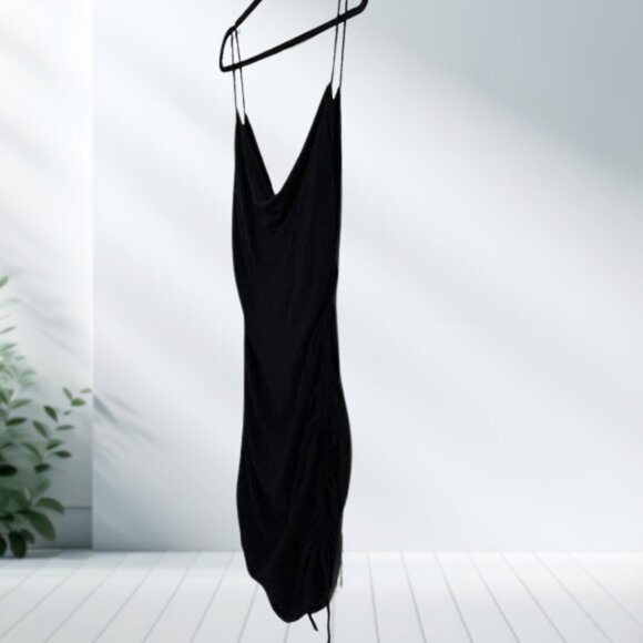 Lovers + Friends Black Adjustable Ruched Mini Dress Size Medium 100% Rayon - Picture 4 of 10